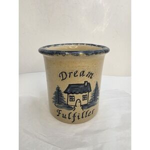 Bujno Pottery Dream Fulfiller 2011 Folk Art Stoneware Crock 6" Utensil Storage